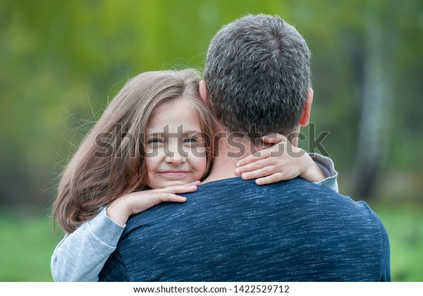 Portrait Cute Little Girl Held Fathers Stock Photo 1422529712 ...