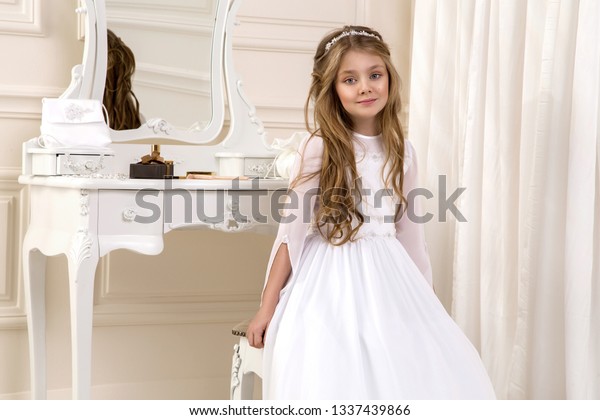Portrait Cute Little Girl On White Stock Photo (Edit Now) 1337439866
