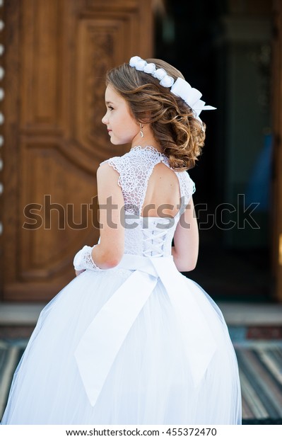 Portrait Cute Little Girl On White Stock Photo Edit Now 455372470