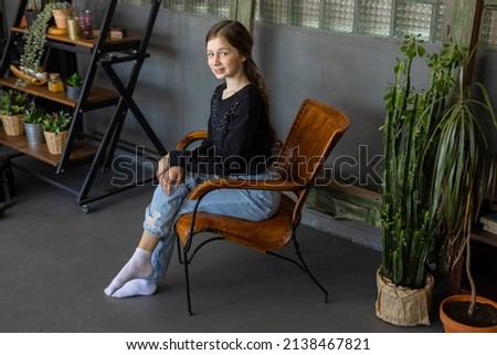 Similar – Image, Stock Photo happy kid girl relaxing in new house.