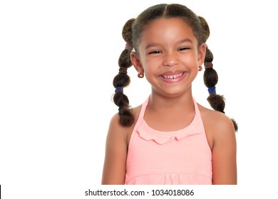 Portrait of a cute multiracial small girl smiling  - Isolated on a white background