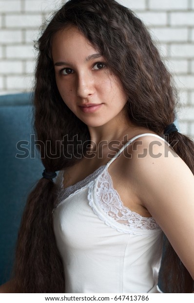 Portrait Cute Pretty Girl Hairstyle Two Stock Photo Edit