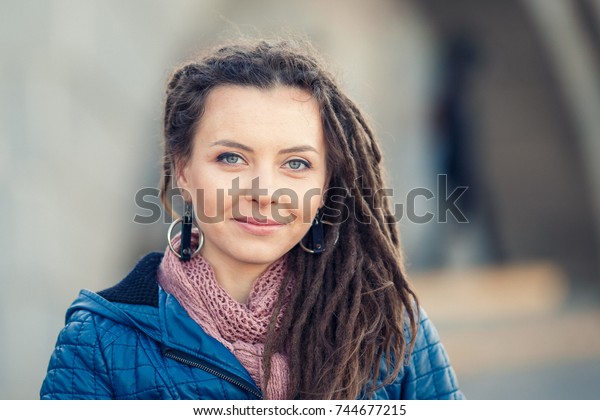 Portrait Cute Young Attractive Girl Dreadlocks Stock Photo