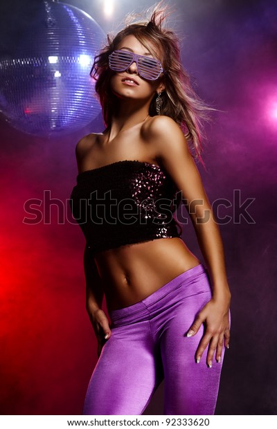 Portrait Dancing Girl On Disco Pa