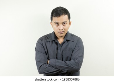 Portrait Of A Dark-skinned Asian Man In Business Attire, A Man With Slight Hair Loss.