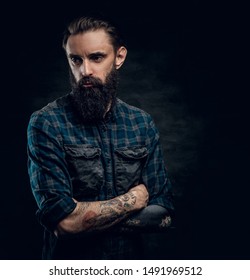 Tatooed man on the bigbed alone