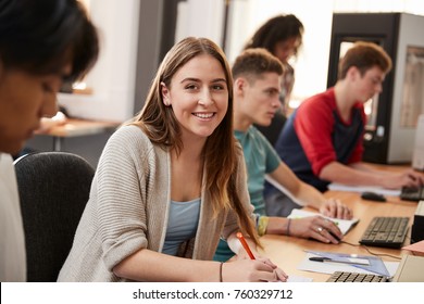 Portrait Of Design Student Working In CAD/3D Printing Lab