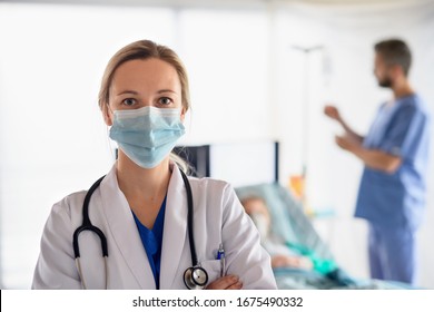 Portrait of doctor in quarantine in hospital, coronavirus concept.