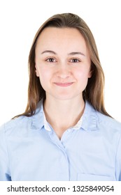 Portrait For Documents Passport Photo Of Young Female In Natural Look 