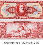 Portrait of Dom Pedro II* - the last Emperor of Brazil. Portrait from Brazil 10 Centavos on 100 Cruzeiros (1966-67) Banknotes.