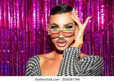 Portrait Of Drag Queen Diva In Glitter Night