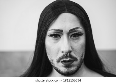 Portrait Of Drag Queen Looking At Camera - Focus On Face