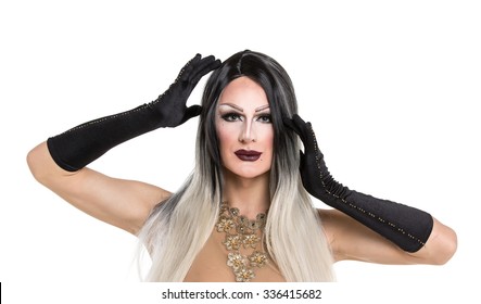 Portrait of drag queen. Man dressed as Woman 