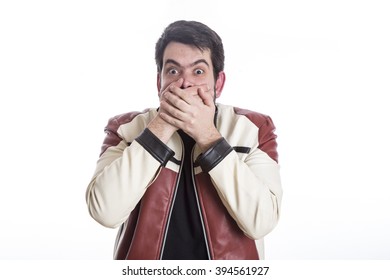 Portrait Of Eccentric Crazy Man Pulling His Hair And Making Funny Gestures