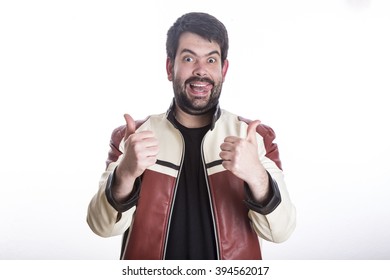 Portrait Of Eccentric Crazy Man Pulling His Hair And Making Funny Gestures