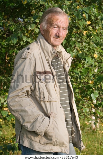 Portrait Elderly Man Beige Jacket 