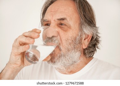 Portrait Elderly Man Drinking Water