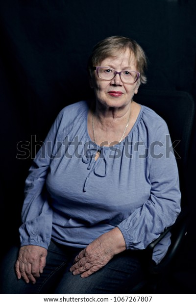 Portrait Elderly Woman Short Blonde Hair Stock Photo Edit Now