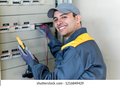 Portrait Of An Electrician At Work