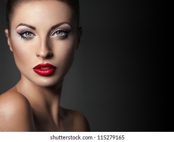 Portrait Of Elegant Woman With Red Lips