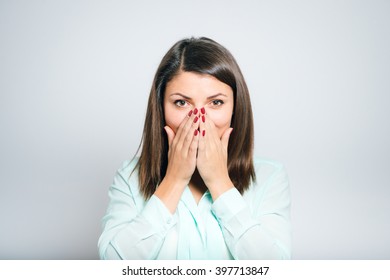 Portrait Embarrassed Young Woman Covers Her Stock Photo 397713847 ...