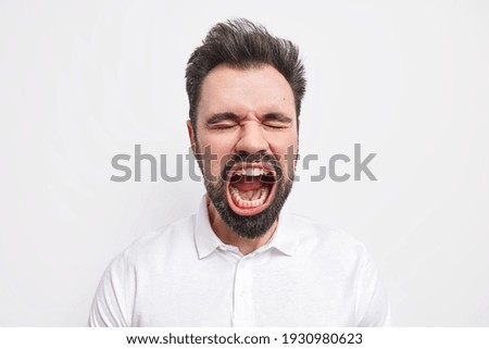 Similar – Image, Stock Photo Man opens shirt shows white space / Copy Space