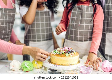 Portrait Of Enjoy Happy Love Asian Family Mother And Little Toddler Asian Girl Daughter Child Having Fun Cooking Together With Dough For Homemade Bake Cookie And Cake Ingredient On Table In Kitchen