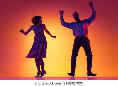 Portrait Excited Man Woman Couple Dancers Stock Photo 2168927095