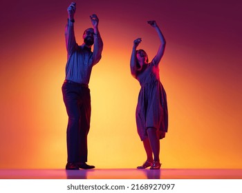 Portrait Excited Man Woman Couple Dancers Stock Photo 2168927097