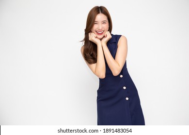 Portrait Of Excited Screaming Asian Woman Isolated Over White Background, Wow And Surprised Concept