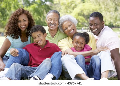 Portrait Of Extended Family Group In Park