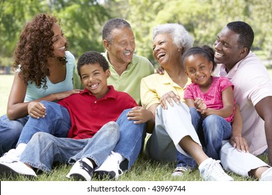 Portrait Of Extended Family Group In Park