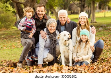 Portrait Of An Extended Family On An Autumns Day