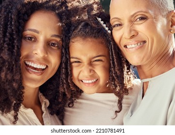 Portrait, Face And Happy Family Bonding Outdoors, Smiling And Relaxing Together. Elderly Black Woman Enjoying Quality Time With Cheerful Grandchild In Summer, Carefree And Relaxed On Vacation Day