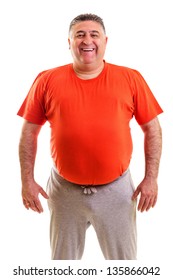Portrait of a fat man smiling isolated on white background