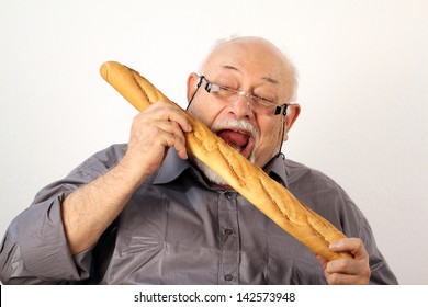 Portrait Fat Old Men, Eating The Bread