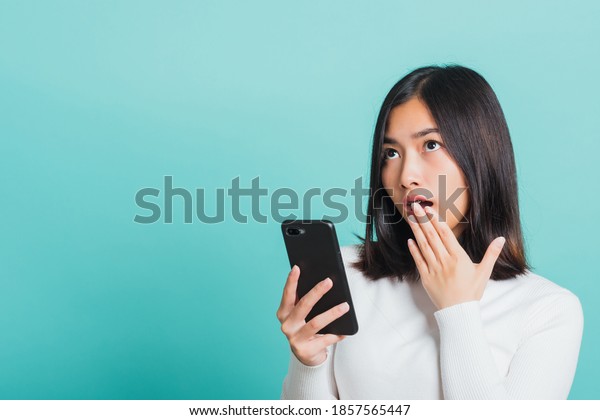 Portrait Female Anxious Scared On Phone Stock Photo (Edit Now) 1857565447