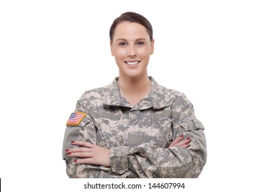 Portrait Of A Female Army Soldier With Arms Crossed 