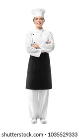 Portrait Of Female Chef On White Background