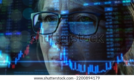 Portrait of Female Digital Entrepreneur Working on Computer, Line of Code Projected on His Face and Reflecting in Glasses. Focused Developer Working on e-Commerce App using AI and Big Data