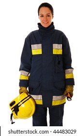 Portrait Of A Female Firefighter Isolated On White