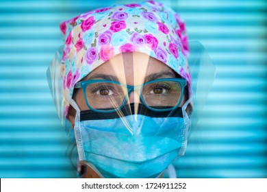  Portrait of a female first responder with protective n95 mask