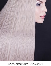 Portrait Of A Female Model With Perfect Grey Hair, Close Up Shot