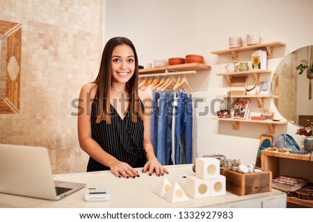 Portrait Female Owner Independent Clothing Gift Stock Photo Edit