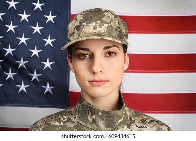 Portrait Female Soldier Usa Flag On Stock Photo 609434615 | Shutterstock