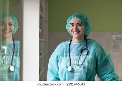 Portrait Of The Female Surgeon After An Operation On Animal Hospital Clinic Surgery Room