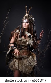 Portrait of the female viking. Awesome body art studio work