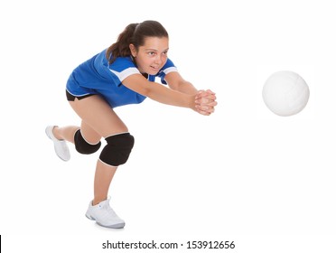 Portrait Of Female Volleyball Player Isolated On White Background