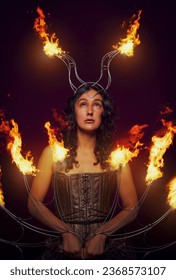 portrait fire dancer performer in studio