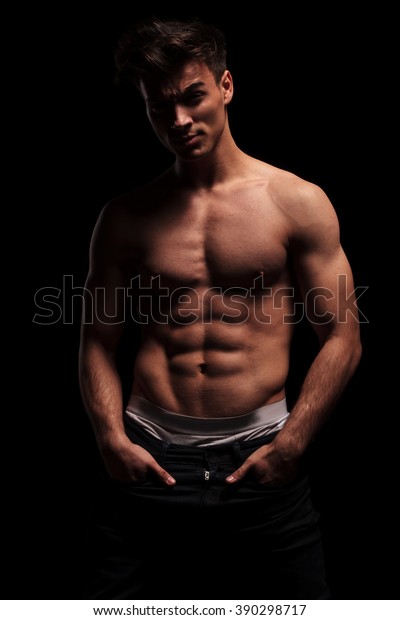 Portrait Fit Muscular Topless Man Hands Stock Photo 390298717 ...